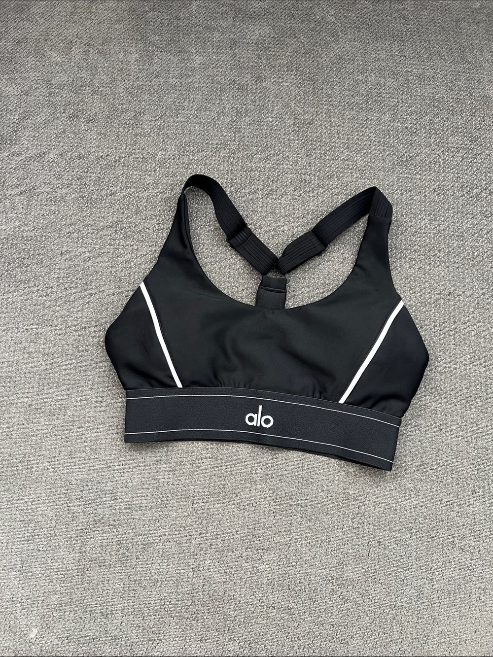 ALO Yoga Black Sports Bra with White Piping